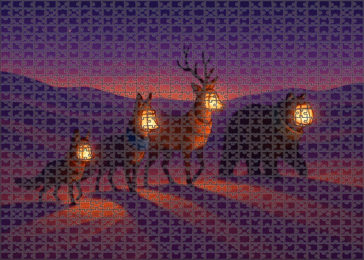 Sunset Caravan Of Lantern-faced Animals 50 Piece Puzzle