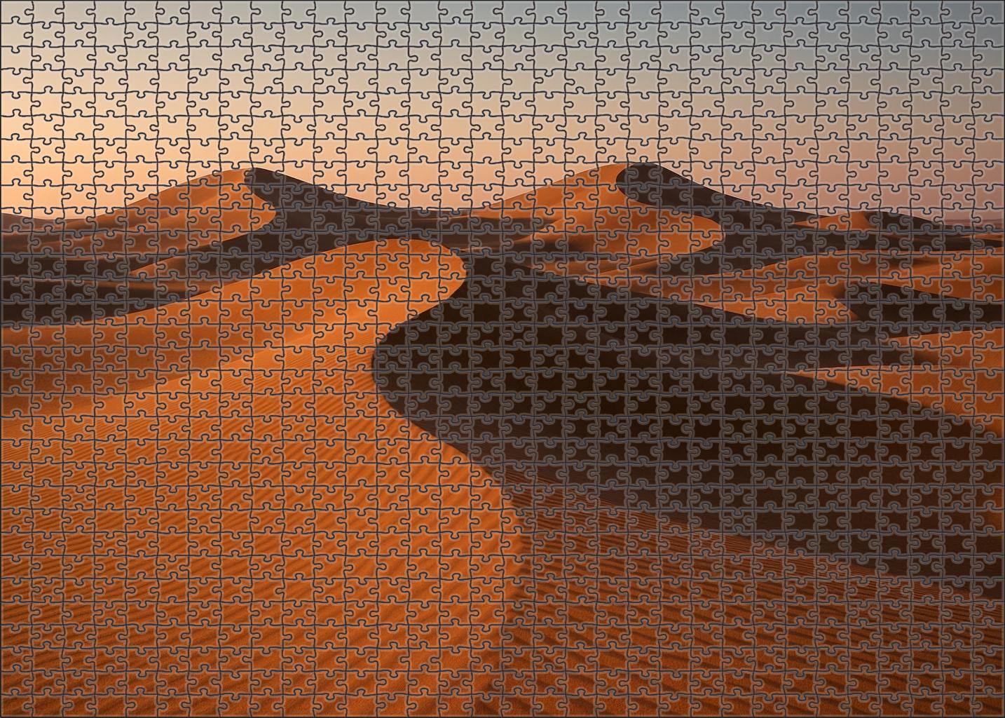 Silent Amber Dunes Tranquil Waves Beneath A Soft Morning Glow Premium Puzzle Pieces