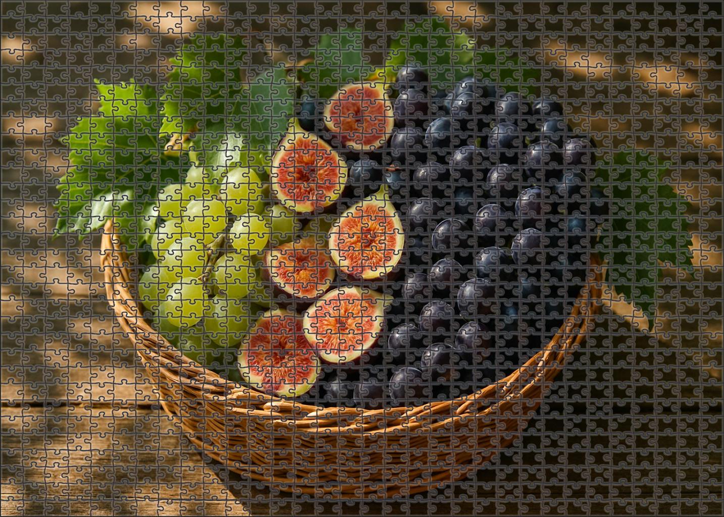 Lush Vineyard Basket Handpicked Grapes And Figs With Leafy Greens Puzzle Challenge