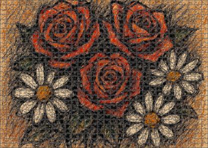 Floral Still Life In Cont Crayon Bold Textural Forms Of Garden Blooms Large Format Puzzle