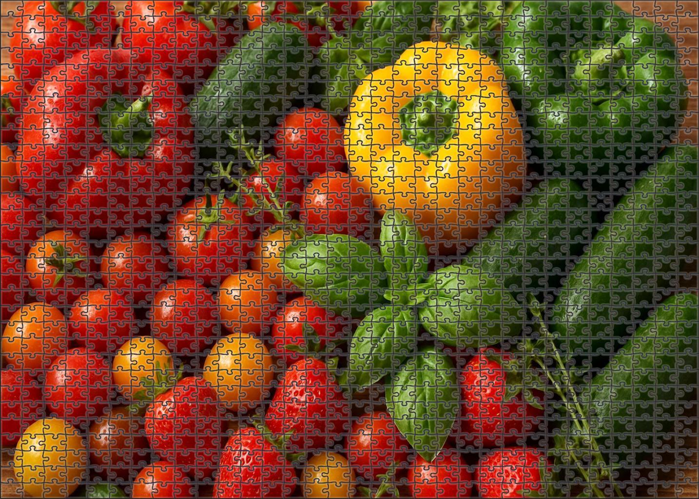 Garden Symphony Fresh Garden Vegetables And Fruits Intertwined With Herb Garnishes Premium Puzzle Pieces