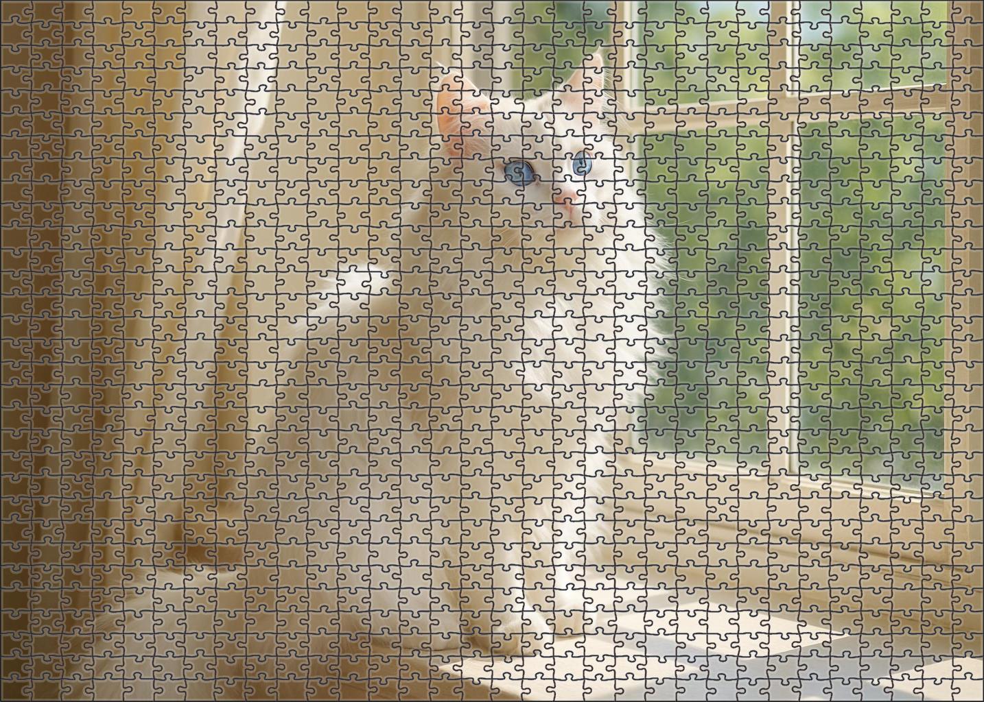 Ghostly Silk Ethereal White Longhair With Playful Whimsy Mini Puzzle