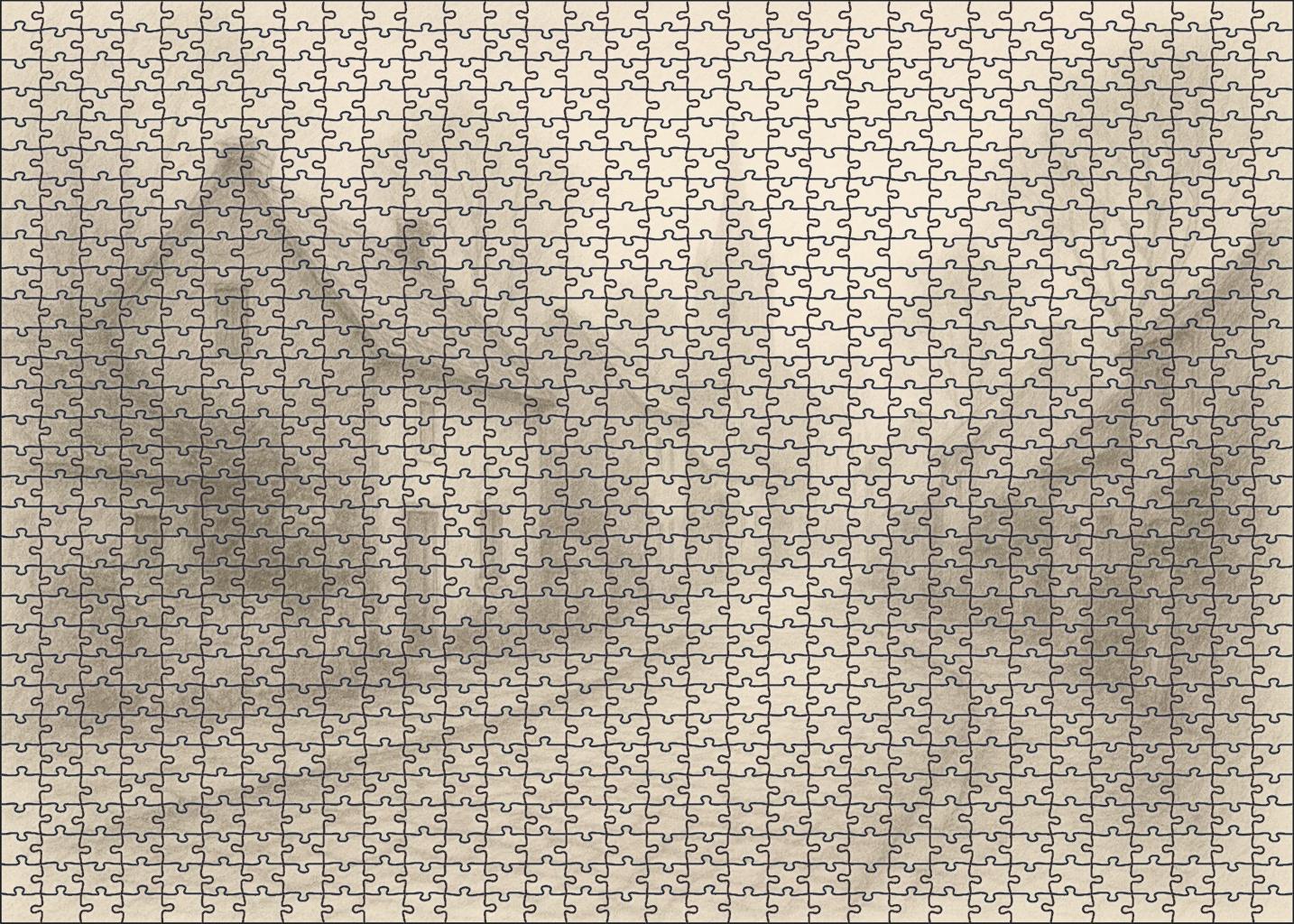 Quiet Village Street Soft Pencil Atmospheric Sketch Premium Puzzle Pieces