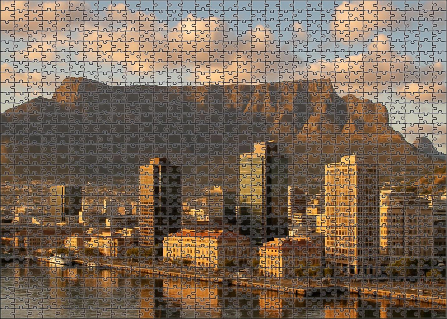 Cape Town Waterfront Skyline Coastal Skyline Framed By Table Mountain Featuring Modern Mixed-use Towers Along The Harbor Unique Puzzle Design