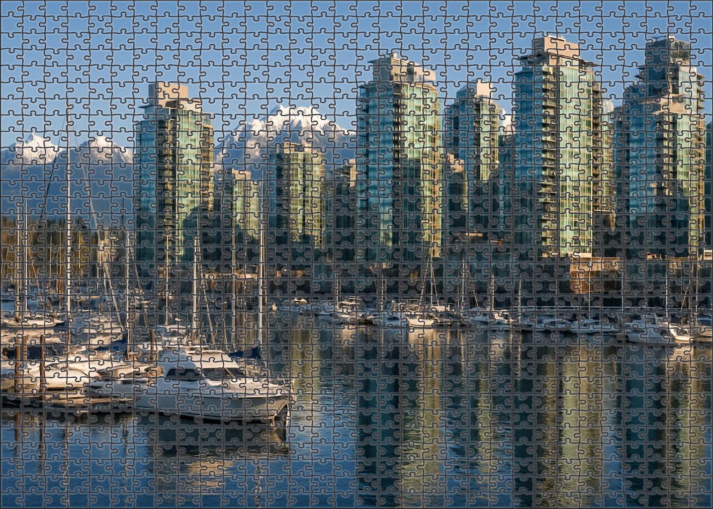 Vancouver Downtown Skyline Coastal Mountain Backdrop And Glass Towers Large Format Puzzle