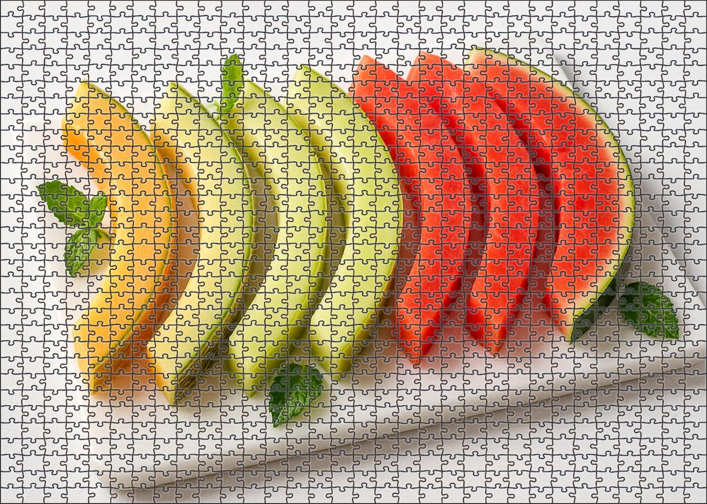 Melon Medley Delight Curved Slices Of Cantaloupe Honeydew And Watermelon Mini Puzzle