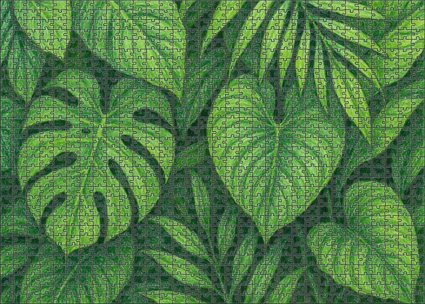 Lush Tropical Foliage Study Watercolor Pencil With Layered Textural Effects Large Format Puzzle