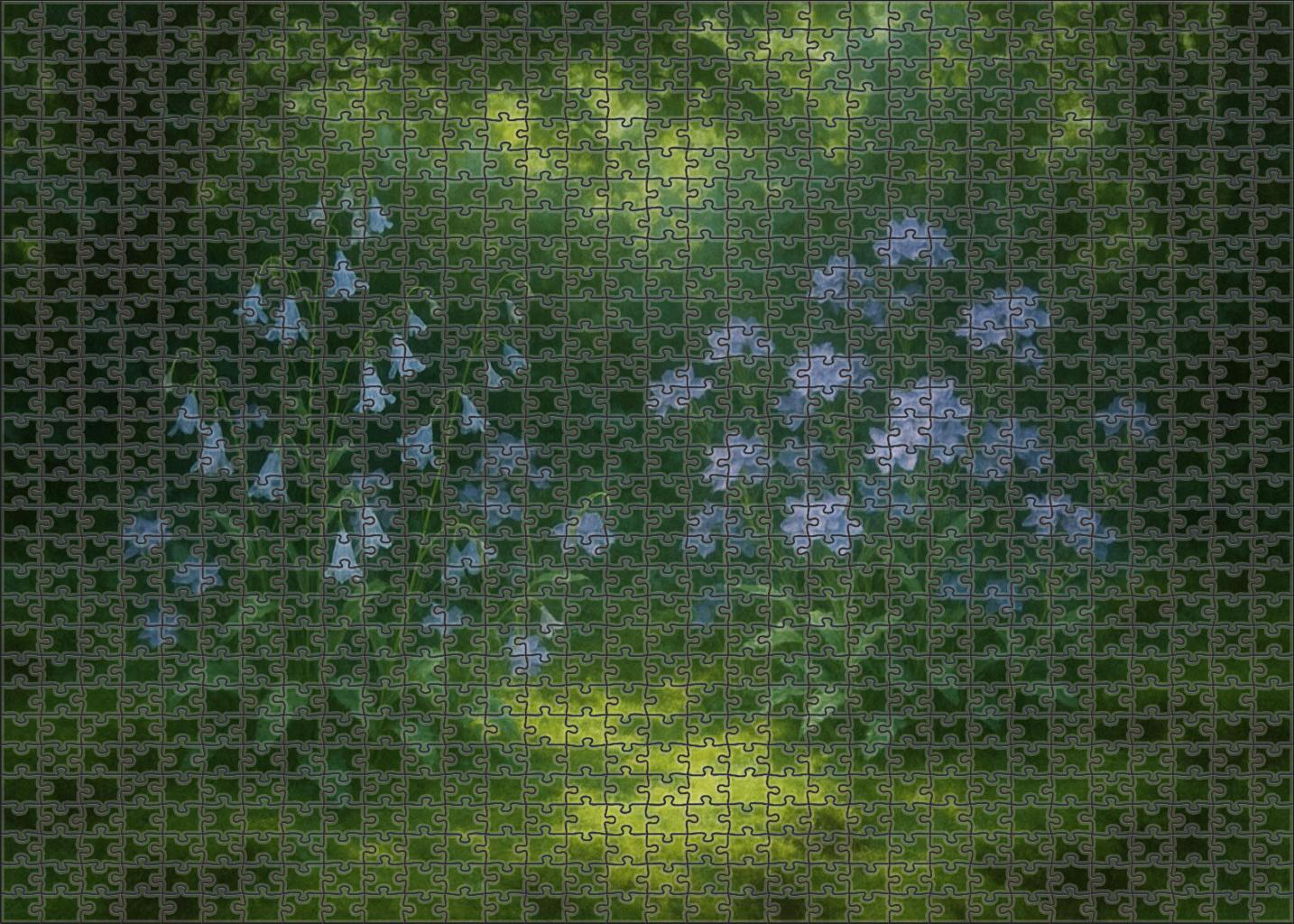 Mist Garden Niche Soft Blue And Lavender Blooms Nestled In Mossy Ground Cover Puzzle For Kids