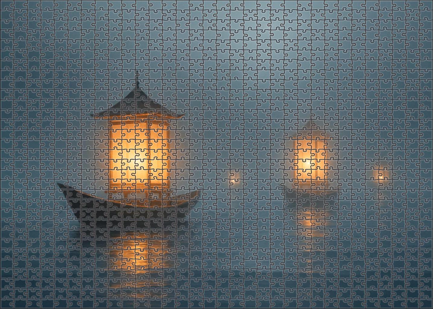 The Lantern Harbor Ships Of Light Sailing Through Foggy Twilight Unique Puzzle Design