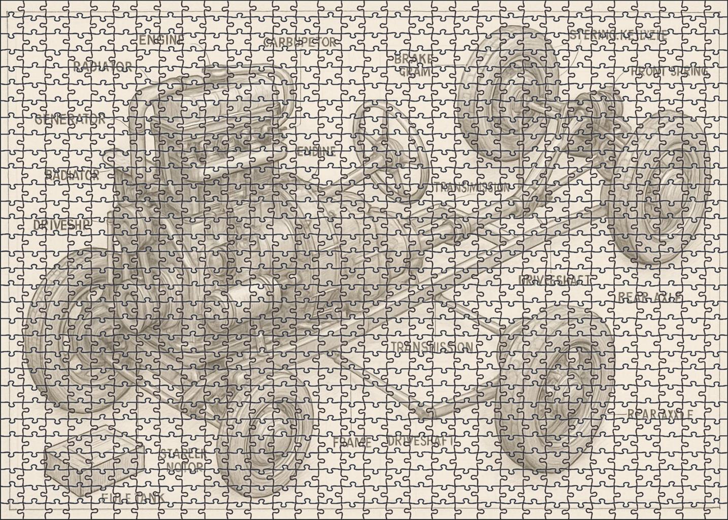 Vintage Vehicle Blueprint Detailed Technical Pencil Illustration Challenging Puzzles