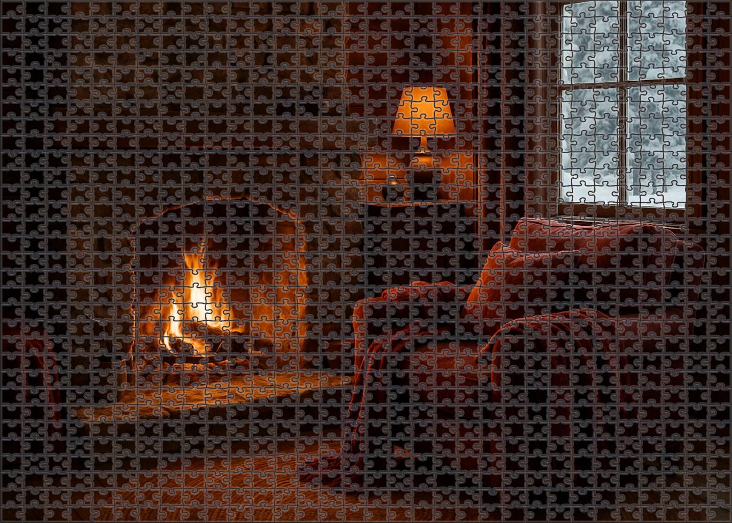 Glistening Snowfall Retreat Cozy Nooks With Warm Textiles And Glowing Fireplaces Custom Jigsaw Puzzle