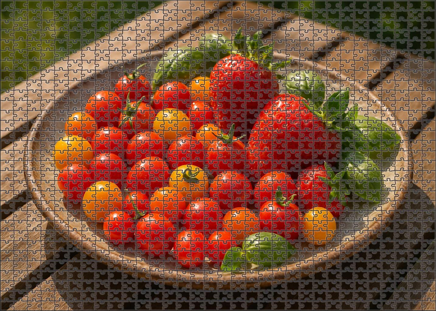 Garden Fusion Tomato Varieties Mixed With Strawberries And Basil Leaves 20 Piece Puzzle
