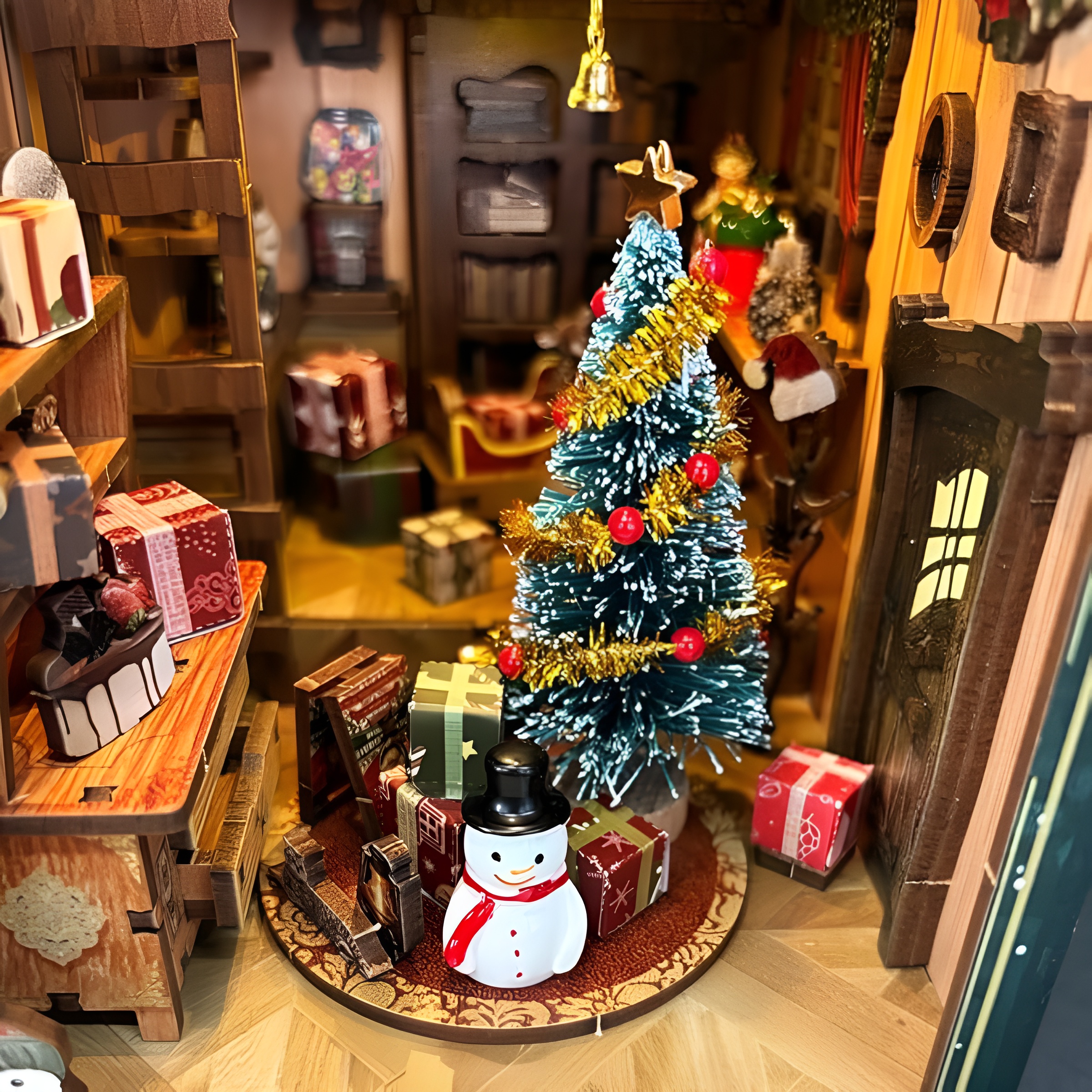DIY Book Nook Kit Christmas 3D Wooden Miniature Puzzles with LED Light
