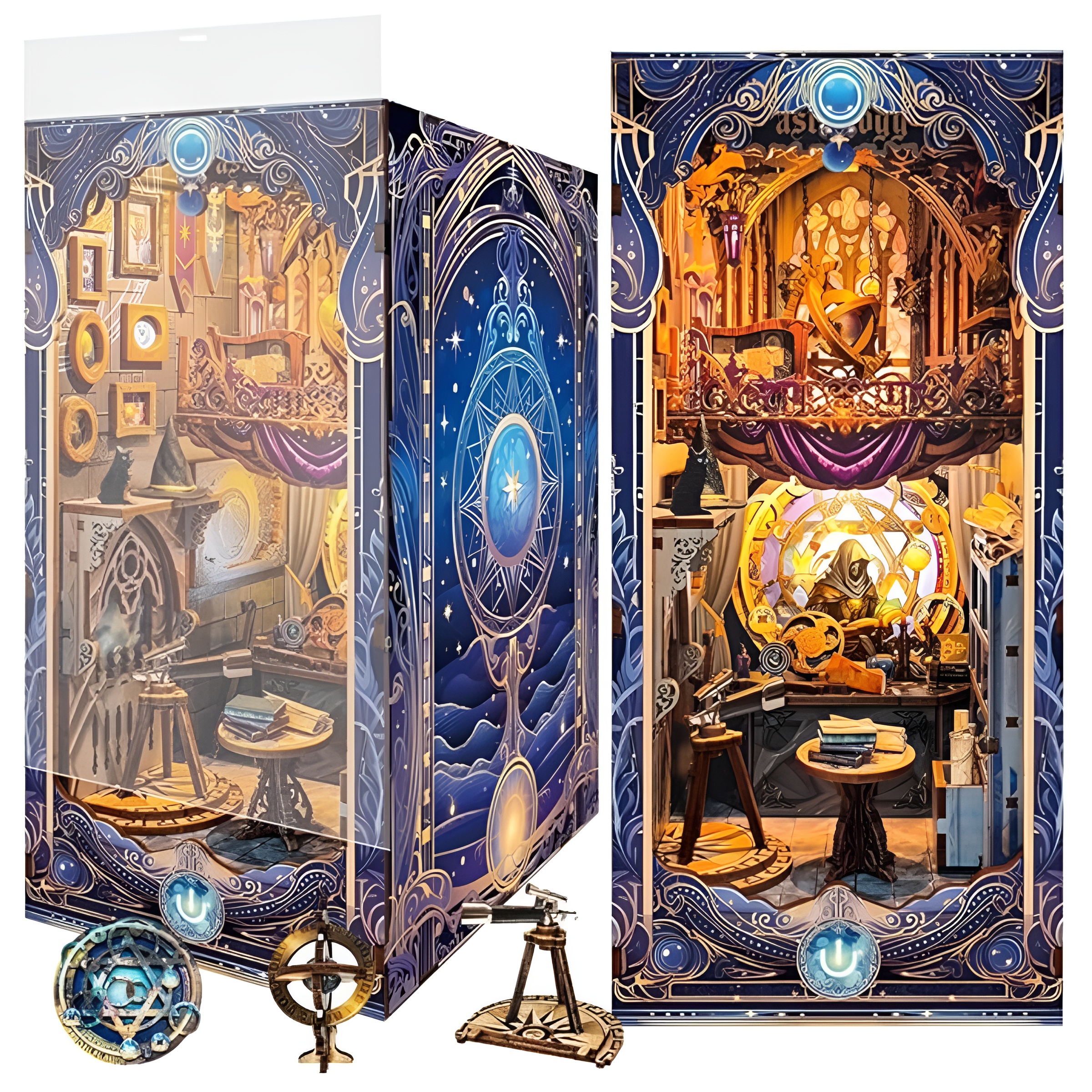 DIY Book Nook Kit Christmas 3D Wooden Miniature Puzzles with LED Light