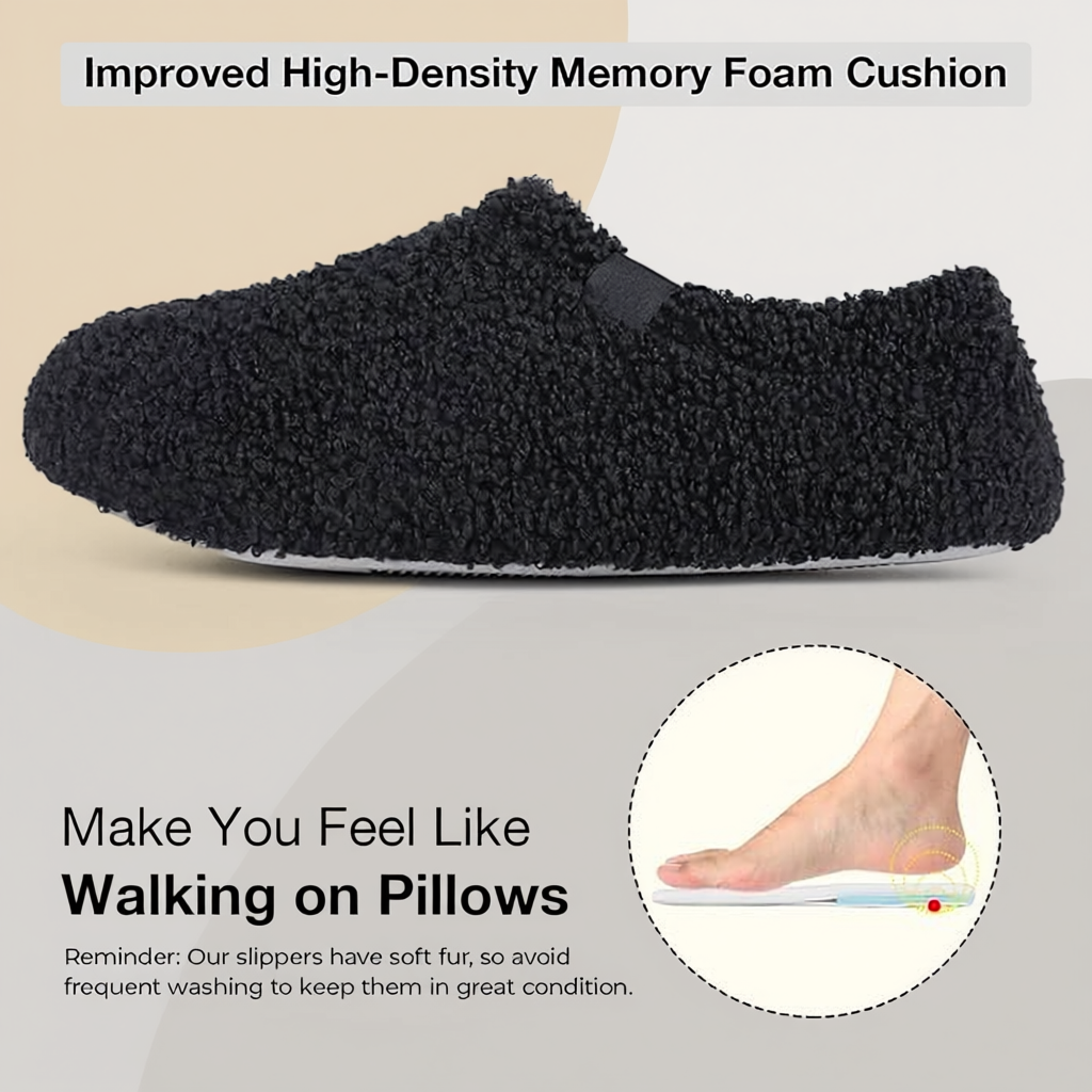 Women Memory Foam Loafer Slippers With Fuzzy Curly Fur And Cozy Fleece Lining