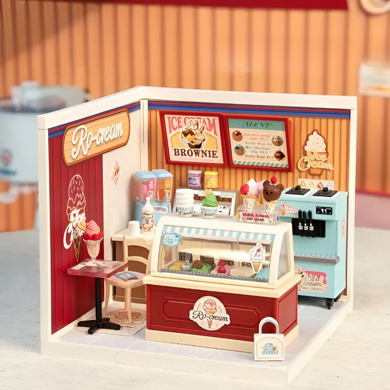 Ice Cream Shop Miniature Kit With Display Counter And Dessert Details