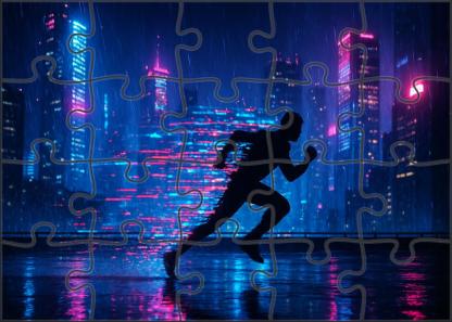 Synthwave Skyline Runner Neon Nights And Digital Dreams Premium Puzzle Pieces