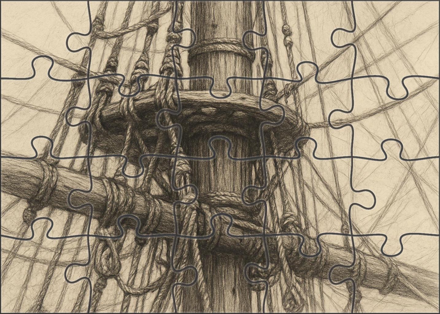 Historic Maritime Rigging Detailed Pencil Study Of Sailboat Mast And Lines Puzzle Collection