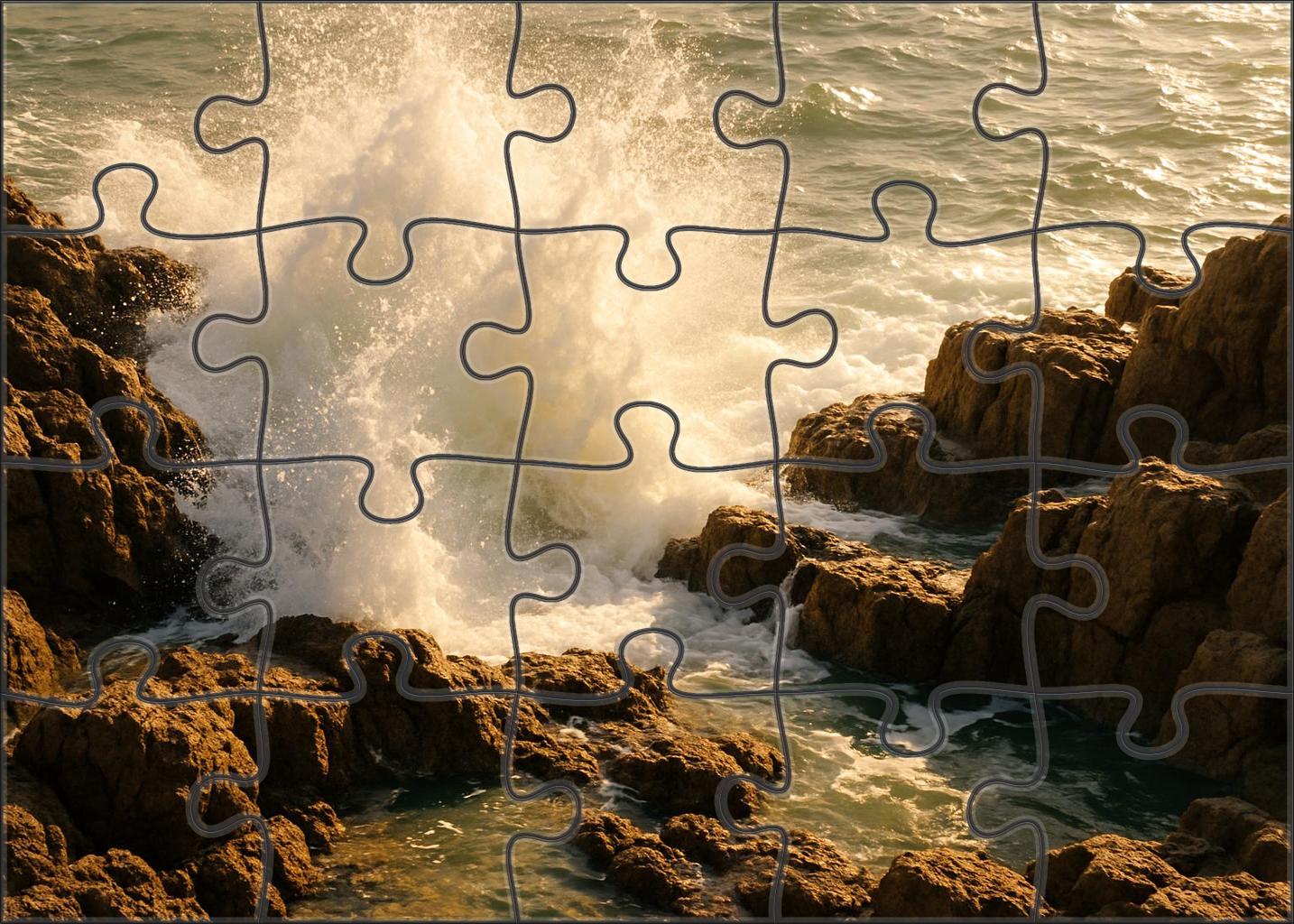 Silver Spray Shoreline Crashing Waves Over Jagged Rocky Ledges 50 Piece Puzzle