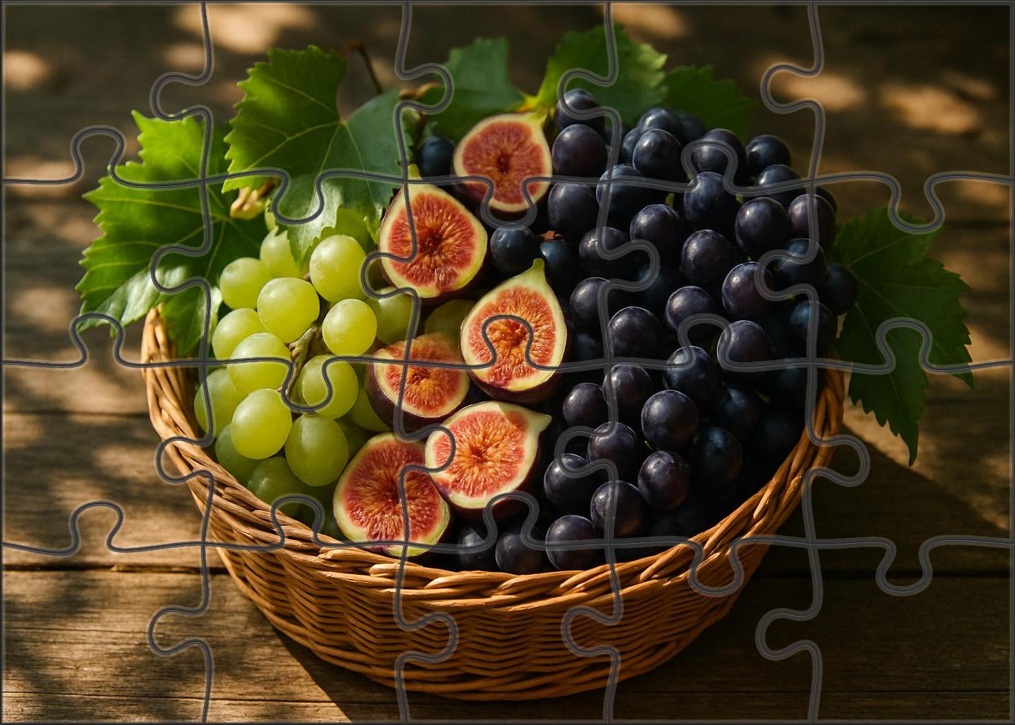 Lush Vineyard Basket Handpicked Grapes And Figs With Leafy Greens Puzzle Challenge