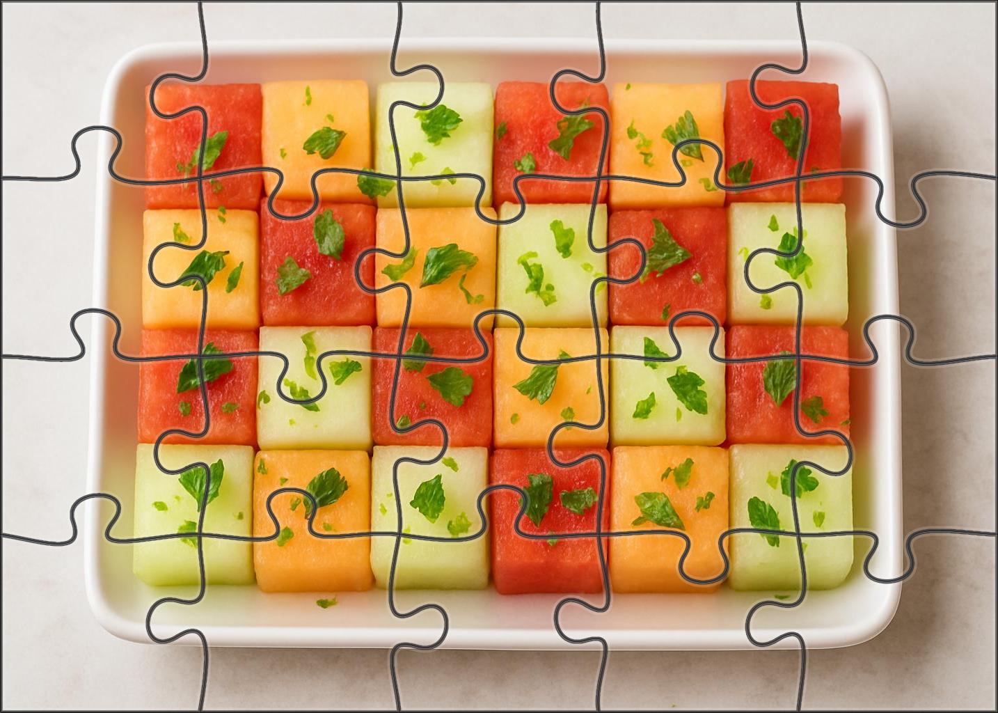 Melon Mosaic Cubed Sweetness With Herb Accents 20 Piece Puzzle
