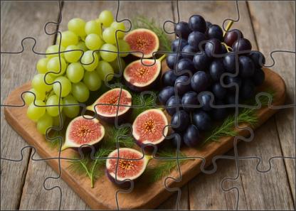 Lush Vineyard Grape Clusters Intertwined With Figs And Fennel Fronds 20 Piece Puzzle