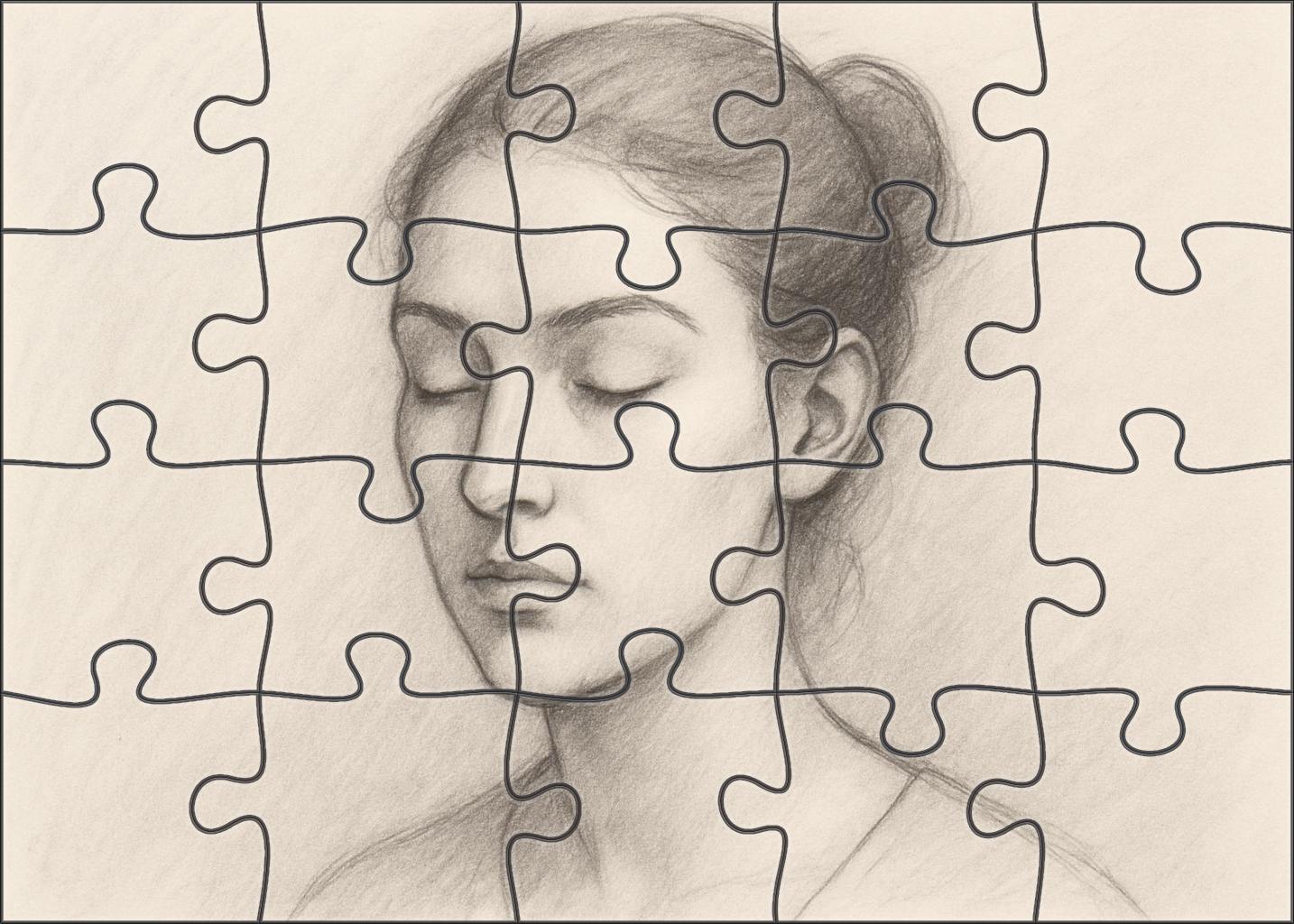 Portrait Of Quiet Contemplation Minimalist Pencil And Ink Line Fusion 20 Piece Puzzle