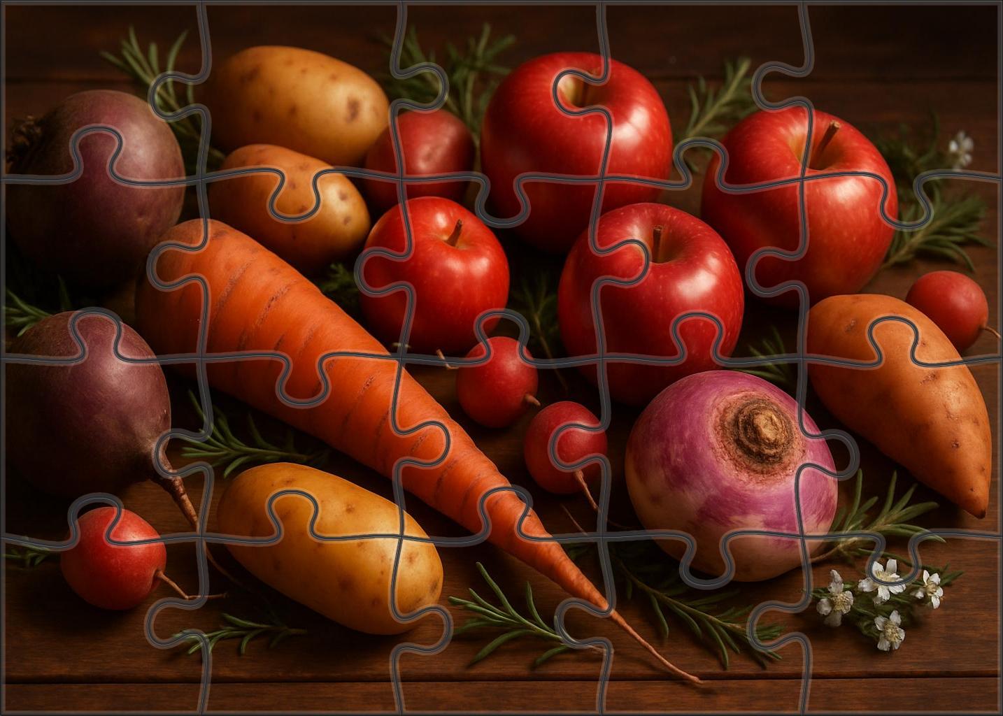 Harvest Bounty Rustic Table Display Of Root Vegetables And Apples With Floral Accents Premium Puzzle Pieces