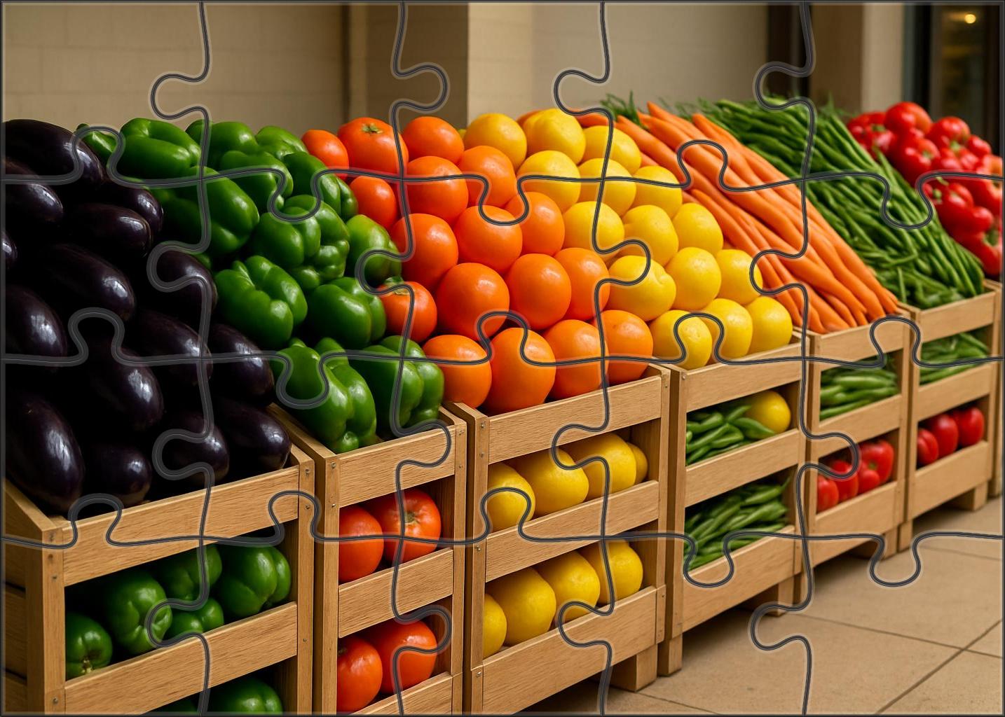 Fresh Market Row Vibrant Fruits And Vegetables Arranged In Color-blocked Crates 1000 Piece Puzzle