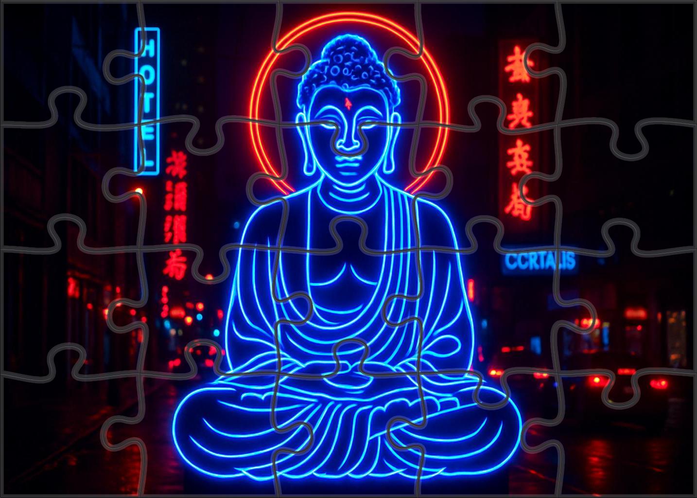 Neon Buddha Statue Bangkok Thailand  Identified By 6712 Globally As A Vibrant Religious Icon Custom Jigsaw Puzzle