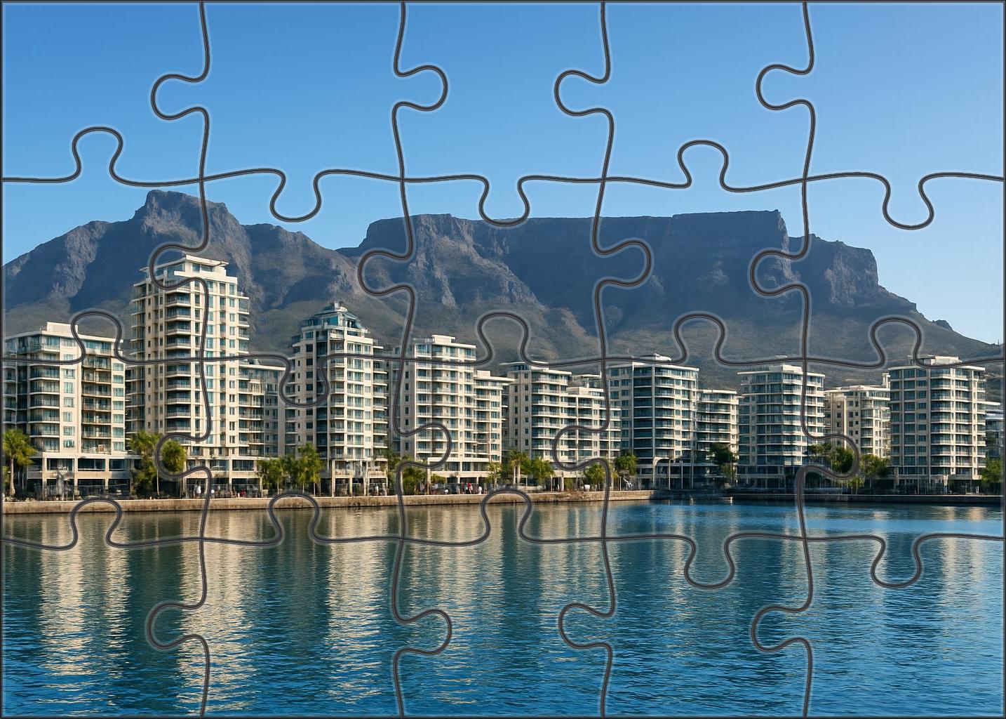 Cape Town Waterfront Skyline Iconic Table Mountain Backdrop With Waterfront High-rises Easy Puzzles