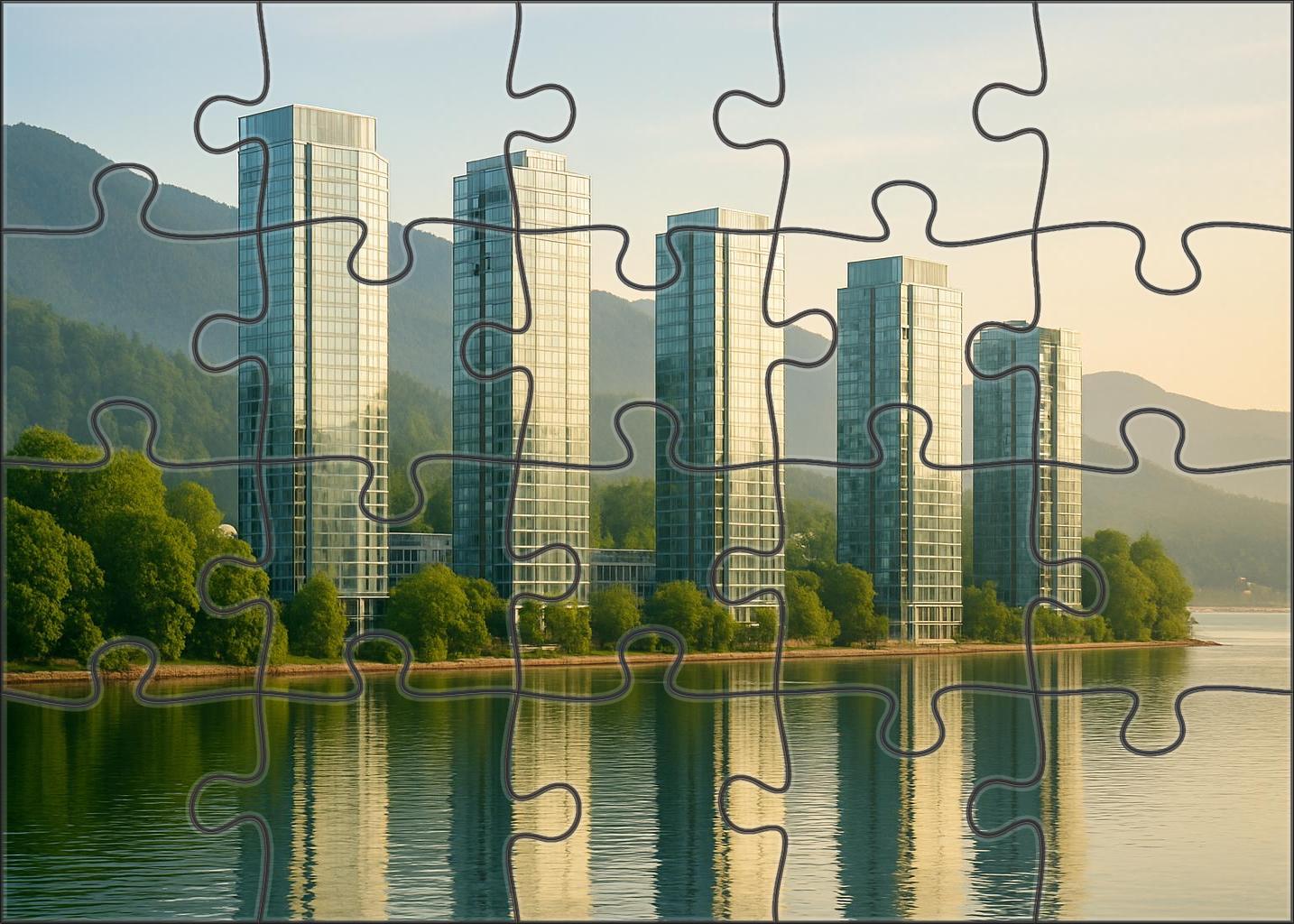 Vancouver Downtown Skyline Known For Its Mountain Backdrop And Sustainable Urban Planning Puzzle For Kids