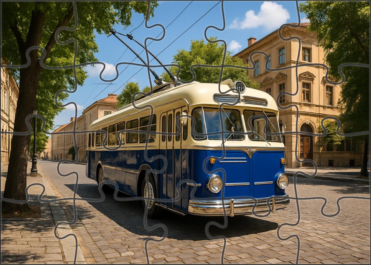 Vintage Electric Trolleybus Puzzle For Kids