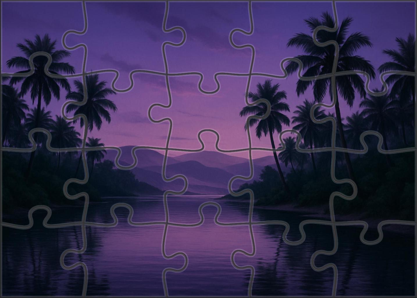 Twilight Oasis Haven Emerald Palms And Reflective Lagoon Premium Puzzle Pieces