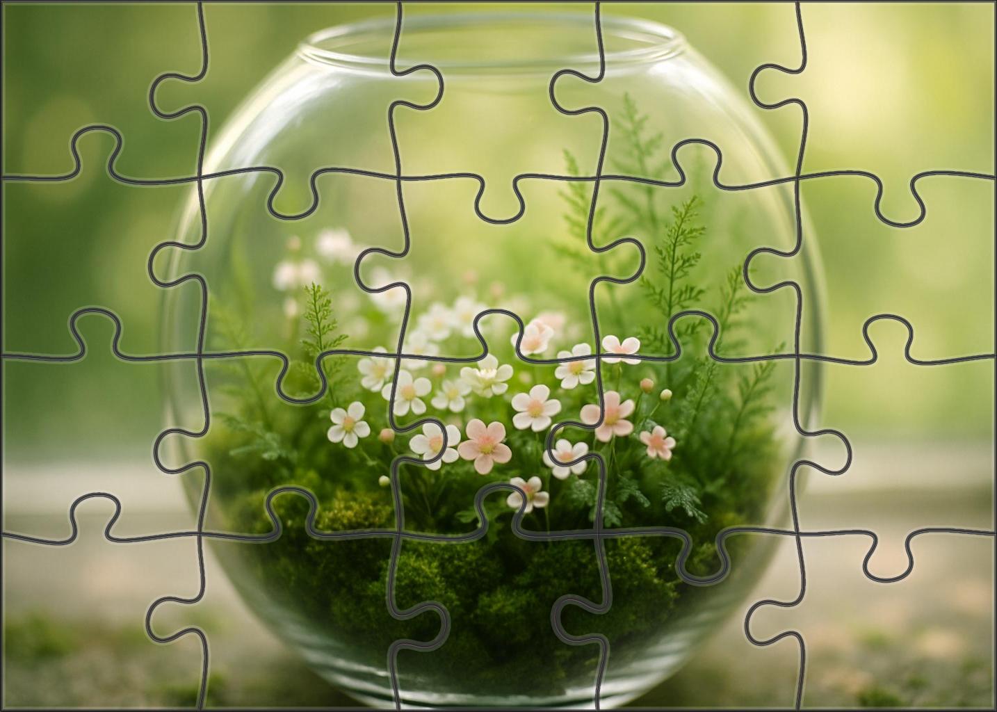 Mossy Woodland Terrarium Miniature White And Pale Pink Blooms Among Fern-like Greenery 50 Piece Puzzle