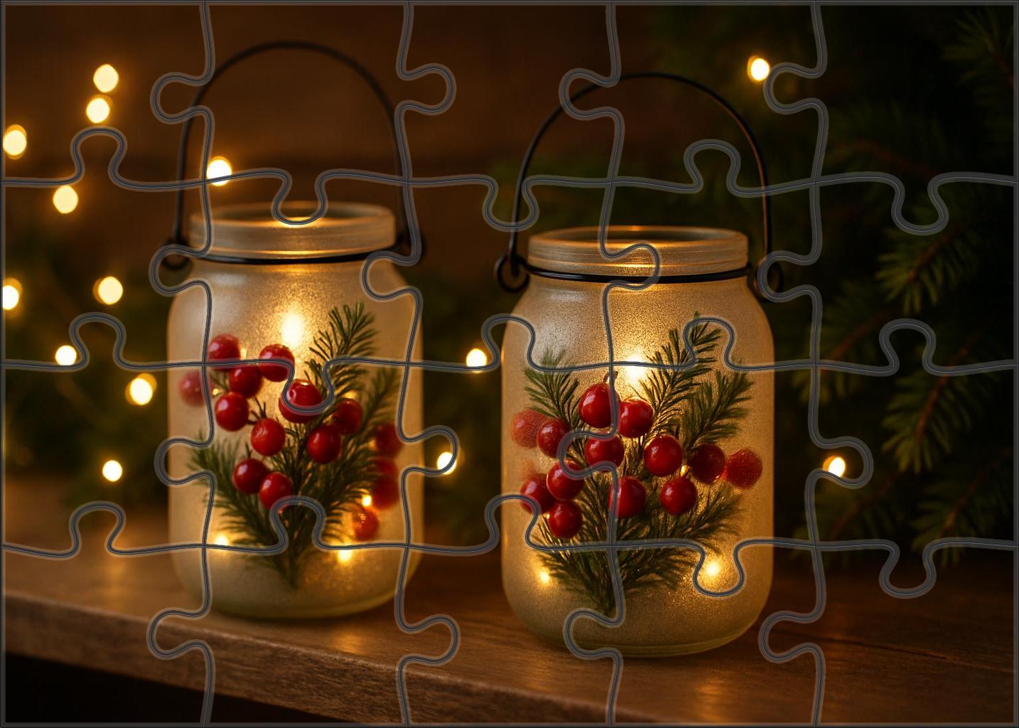 Winterberry Lantern Display Crimson Berries And Evergreen Sprigs In Frosted Glass Puzzle For Kids
