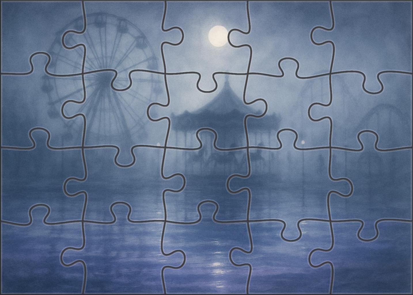 The Phantom Carnival Shimmering Silhouettes In A Moonlit Mist Unique Puzzle Design