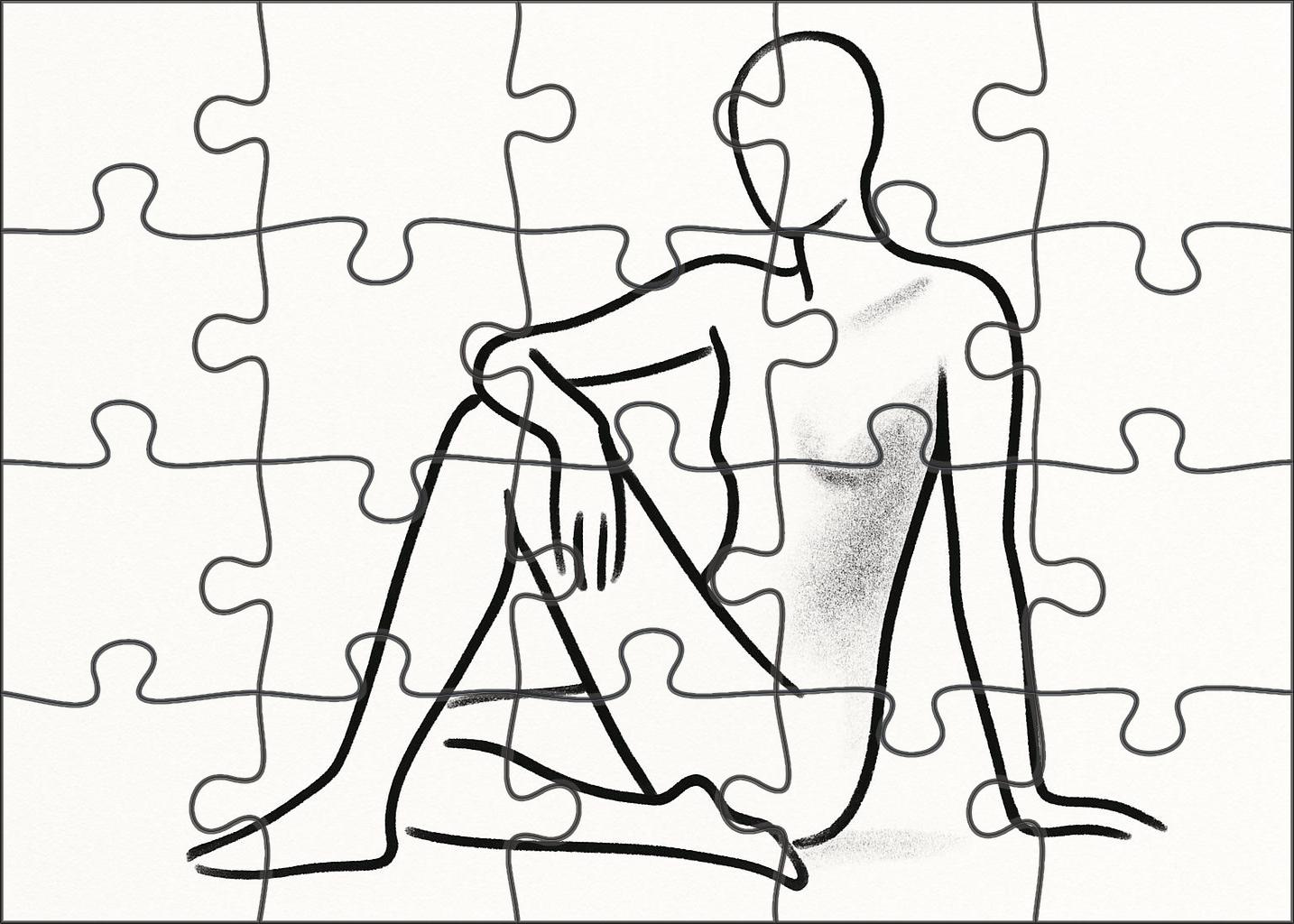 Minimalist Figure Outline Elegant Charcoal Contour Sketch Family Puzzles