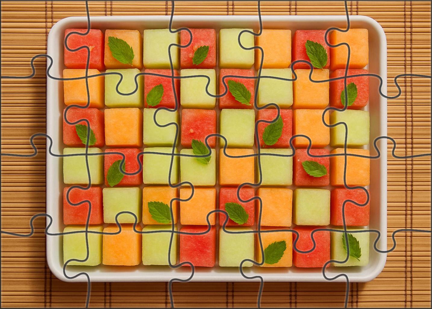 Melon Mosaic Cubed Watermelon Honeydew And Cantaloupe With Mint 20 Piece Puzzle