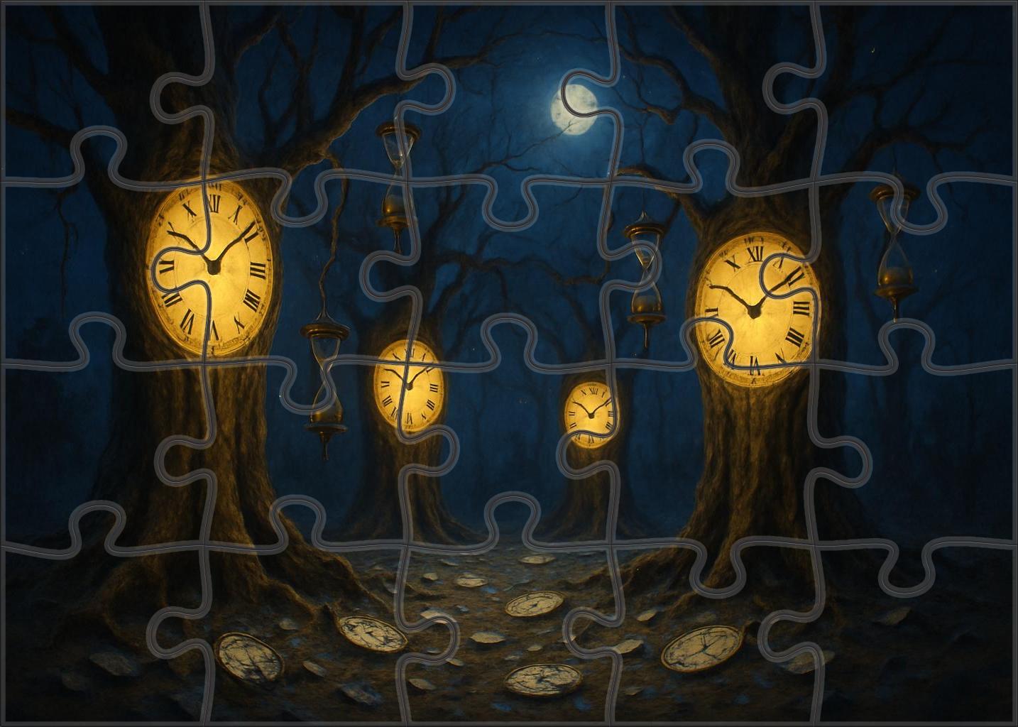 Fractured Timepiece Forest Trees With Clock Faces And Twisting Branches Custom Jigsaw Puzzle