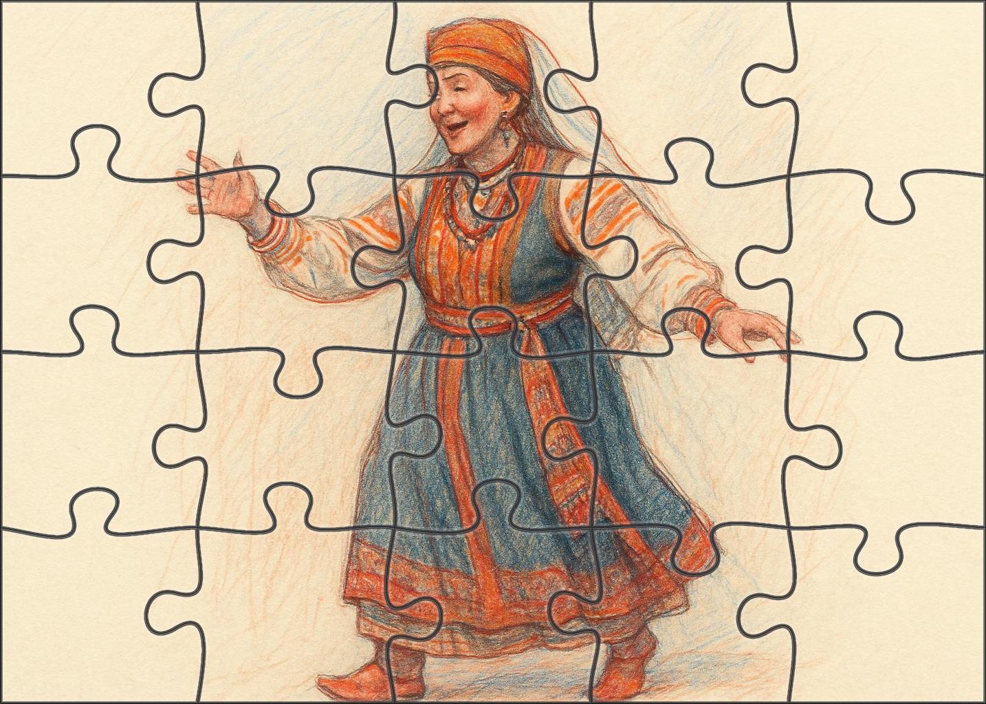 Cultural Festival Figure Study Contour Line Drawing In Colored Pencil Puzzle For Kids