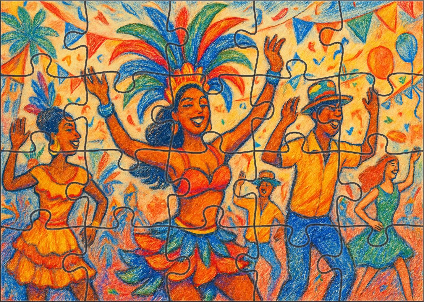 Vibrant Carnival Scene Mixed Ink And Colored Pencil Illustration Custom Jigsaw Puzzle