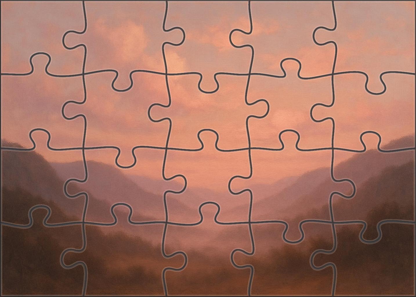 Soft Peach Mist Over Quiet Valley Mini Puzzle