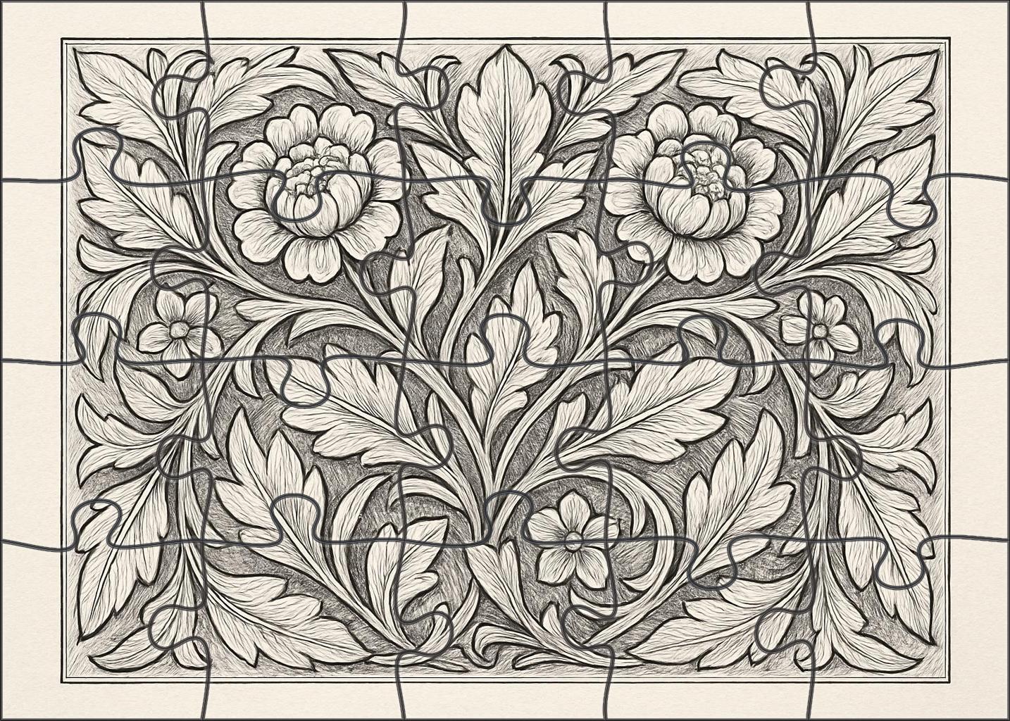 Botanical Pattern Weave Fine Pen Lines Forming Interlaced Floral Motifs 20 Piece Puzzle