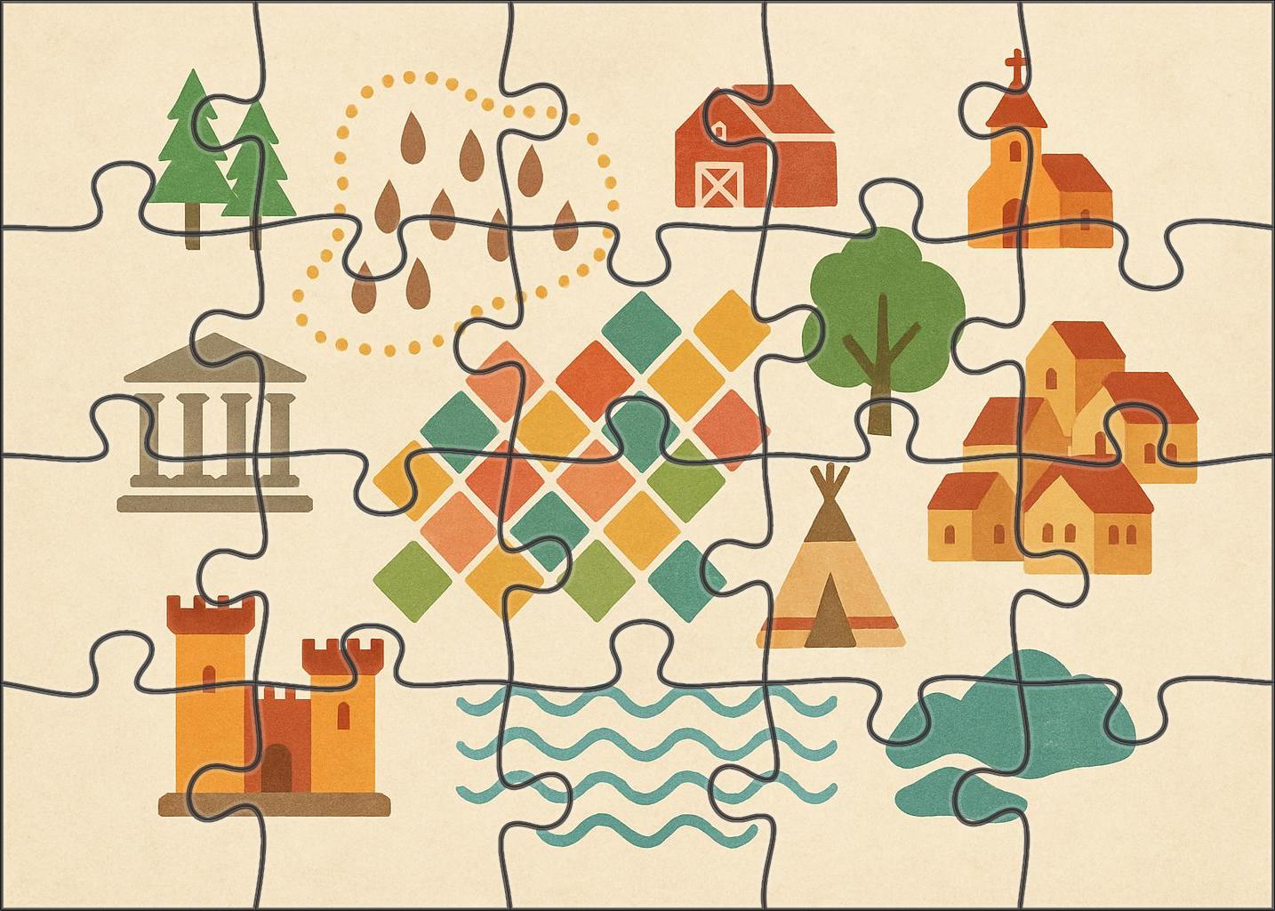 Cultural Landscape Symbol Map Puzzle Collection
