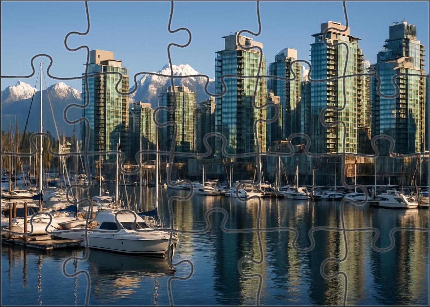 Vancouver Downtown Skyline Coastal Mountain Backdrop And Glass Towers Large Format Puzzle