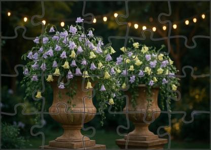 Twilight Garden Glow Lavender And Soft Yellow Blooms In Rustic Urns 50 Piece Puzzle