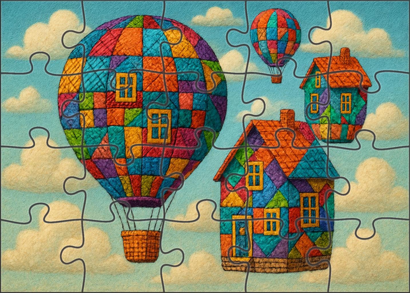 Patchwork Balloon Village 50 Piece Puzzle