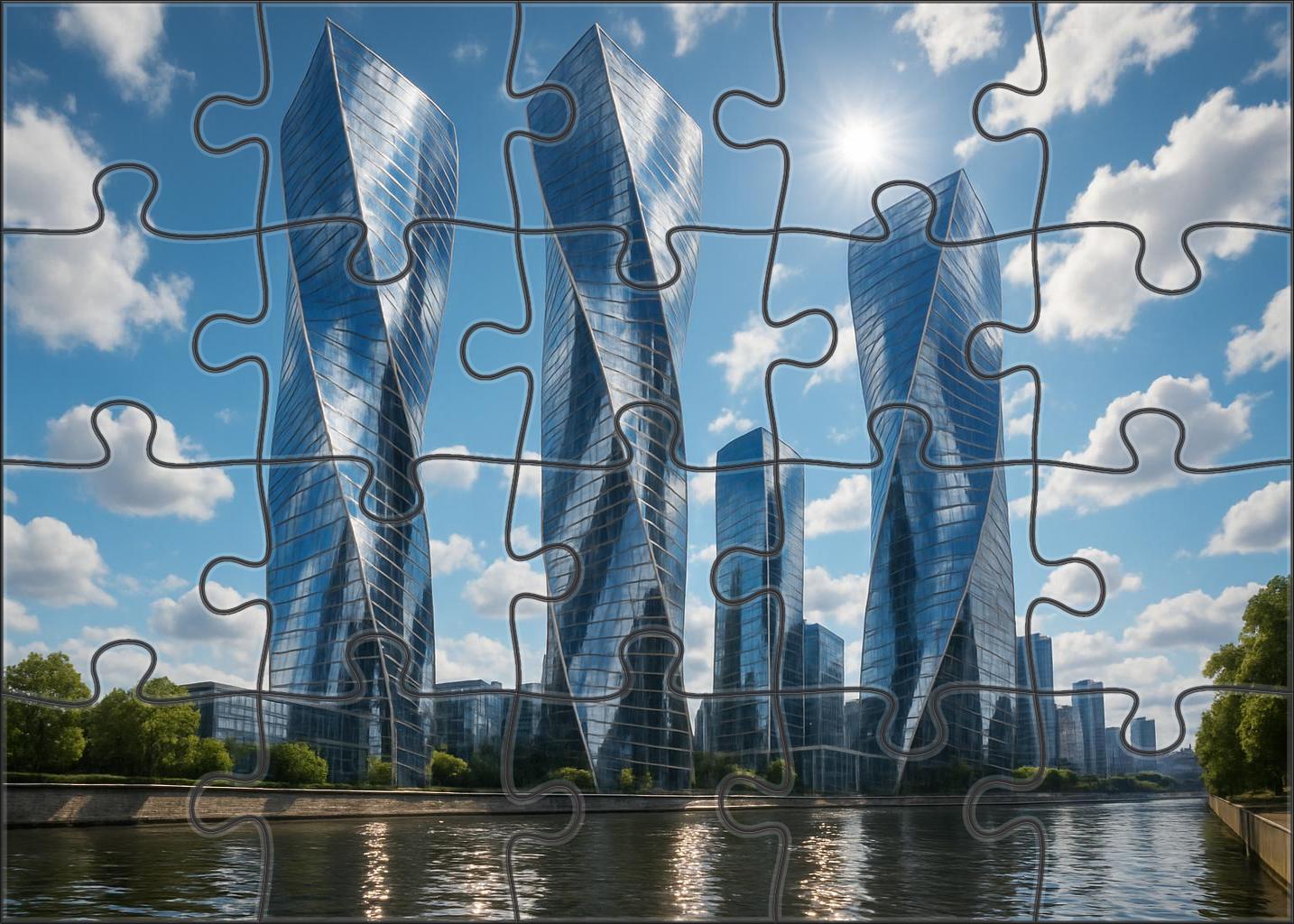 Lujiazui Skyline Futuristic Riverbank With Shanghai Tower And Twisting Skyscrapers Puzzle For Adults