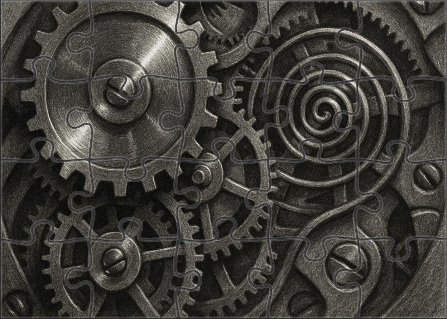 Vintage Mechanical Clockwork Study Graphite Pencil Rendering Of Gears And Springs Puzzle For Kids